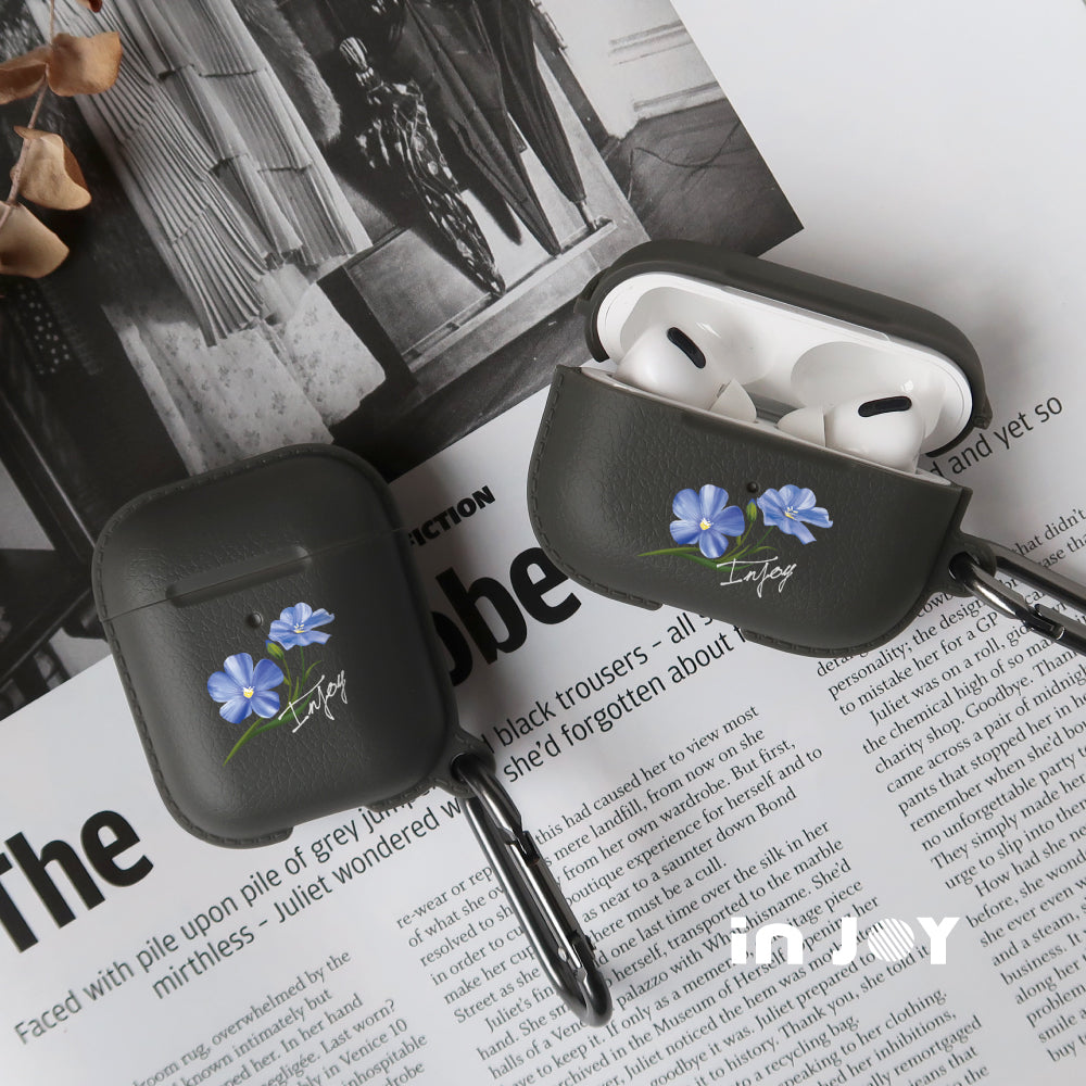 AirPods / AirPods Pro 清新藍色亞麻花 保護套 TPU收納盒 附掛勾