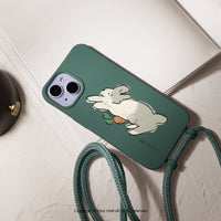 iPhone 16/15/14/13/12/SE3 懶洋洋貪吃兔 二合一防摔背繩手機殼