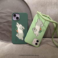 iPhone 16/15/14/13/12/SE3 懶洋洋貪吃兔 二合一防摔背繩手機殼