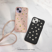 iPhone 17/16/15/14/13/12/SE3 迷人小圓花 二合一防摔背繩手機殼