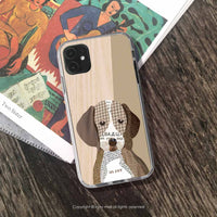 iPhone 16/15/14/13/12/SE3 千鳥格拼貼米格魯 透明耐衝擊防摔手機殼