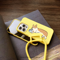 iPhone 13/13pro/12/11/SE3 頑皮柯基犬 二合一防摔背繩手機殼
