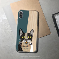 iPhone 16/15/14/13/12/SE3 格紋拼貼賓士貓 透明耐衝擊防摔手機殼