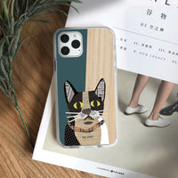 iPhone 16/15/14/13/12/SE3 格紋拼貼賓士貓 透明耐衝擊防摔手機殼