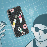 iPhone 14/14 Pro/13/12/11/SE3 游泳時光 透明耐衝擊防摔手機殼