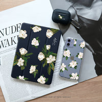 iPad 12.9/Air5/iPad 9/mini7 柔白香氛花朵 皮革平板保護套