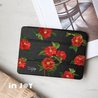 iPad case 12.9/Air5/iPad 9/mini 7 優雅山茶花 皮革平板保護套