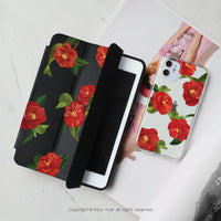 iPad case 12.9/Air5/iPad 9/mini 7 優雅山茶花 皮革平板保護套