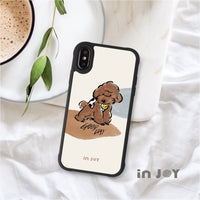 iPhone 14/14 Pro/13/12/11/SE3 焦糖貴賓犬 耐撞擊磨砂邊框手機殼