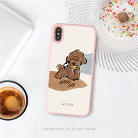 iPhone 14/14 Pro/13/12/11/SE3 焦糖貴賓犬 耐撞擊磨砂邊框手機殼