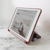 iPad 12.9/Air5/iPad 9/mini 7 清新藍色亞麻花皮革平板保護套