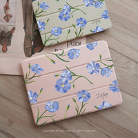 iPad 12.9/Air5/iPad 9/mini 7 清新藍色亞麻花皮革平板保護套