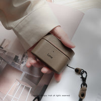 AirPods Pro 記得美好客製文字 經典真皮 防摔 帶手繩保護套