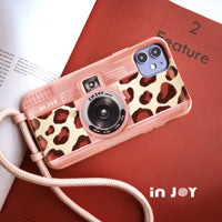 iPhone 17/16/15/14/13/12/SE3 浪漫風豹相機 二合一防摔背繩手機殼