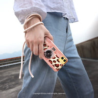 iPhone 17/16/15/14/13/12/SE3 浪漫風豹相機 二合一防摔背繩手機殼