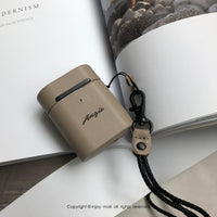 AirPods值得擁有 客製文字 經典真皮 防摔 帶手繩保護套