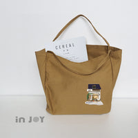 Bonjour 咖啡店 卡其色 大方口 帆布包