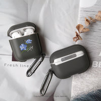 AirPods / AirPods Pro 清新藍色亞麻花 保護套 TPU收納盒 附掛勾