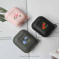 AirPods / AirPods Pro 清新藍色亞麻花 保護套 TPU收納盒 附掛勾