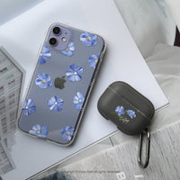 AirPods / AirPods Pro 清新藍色亞麻花 保護套 TPU收納盒 附掛勾