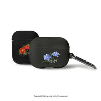 AirPods / AirPods Pro 清新藍色亞麻花 保護套 TPU收納盒 附掛勾