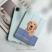 iPad 12.9/Air5/iPad 9/mini 7 黑皮黃金獵犬 附筆槽平板保護套