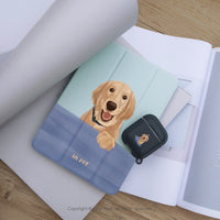 iPad 12.9/Air5/iPad 9/mini 7 黑皮黃金獵犬 附筆槽平板保護套