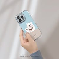 iPhone 16/15/14/13/12/SE3 笑臉天使薩摩耶犬 透明耐衝擊防摔手機殼