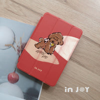 iPad 12.9/Air5/iPad 9/mini 5系列 焦糖貴賓犬皮革平板保護套